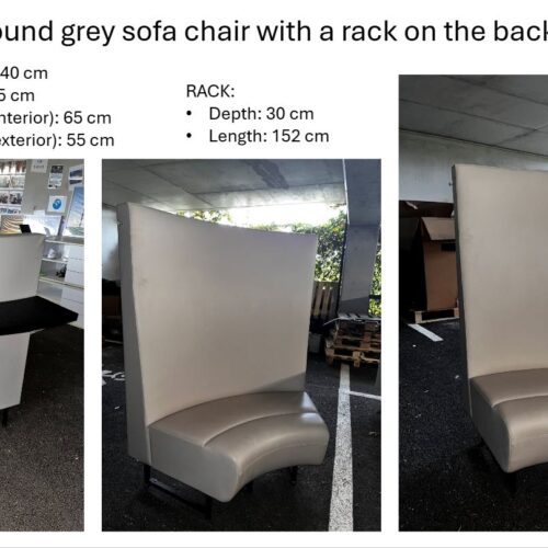 Round grey sofa chair with a rack on the back​